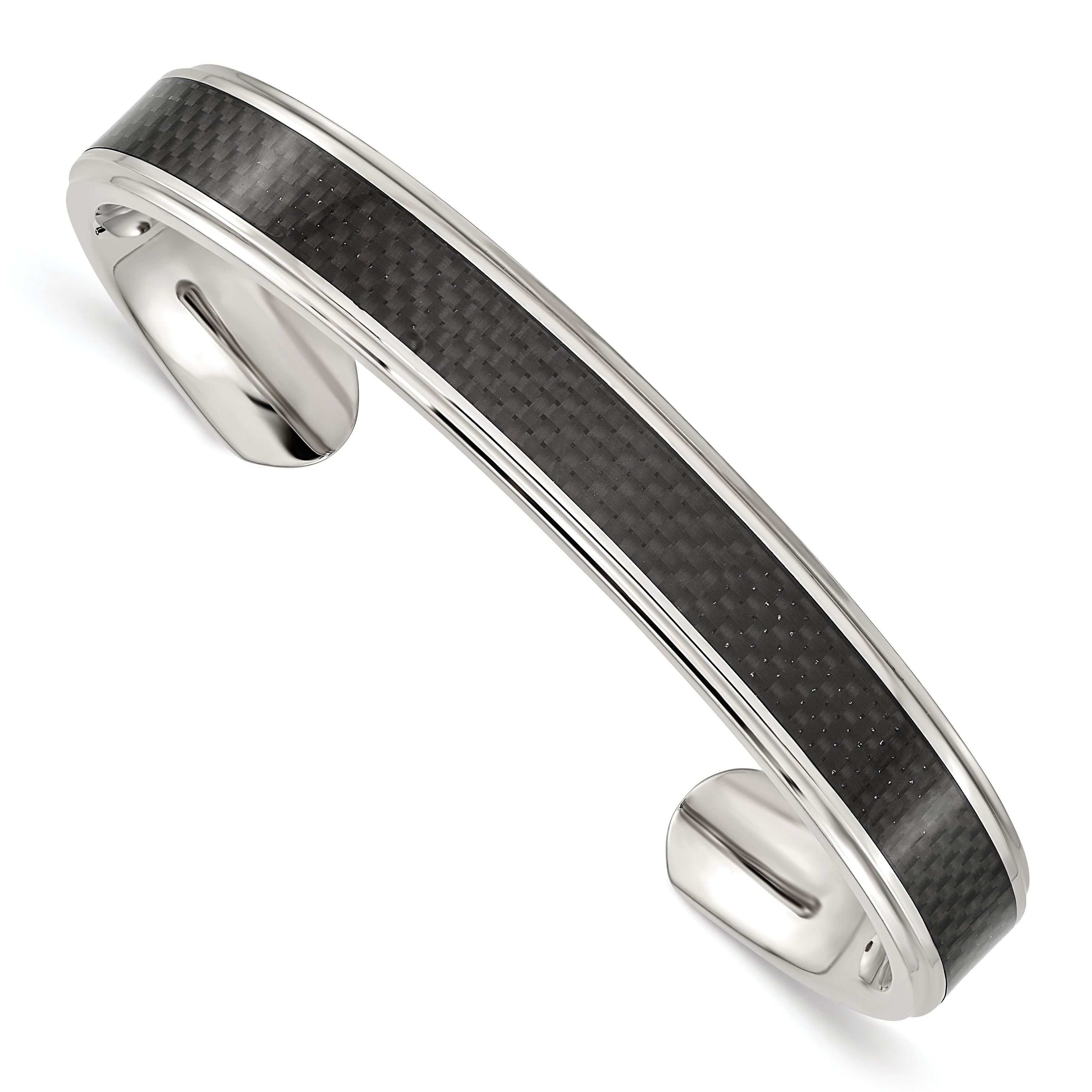 Chisel Stainless Steel Polished with Black Carbon Fiber Inlay Cuff Bangle Main image