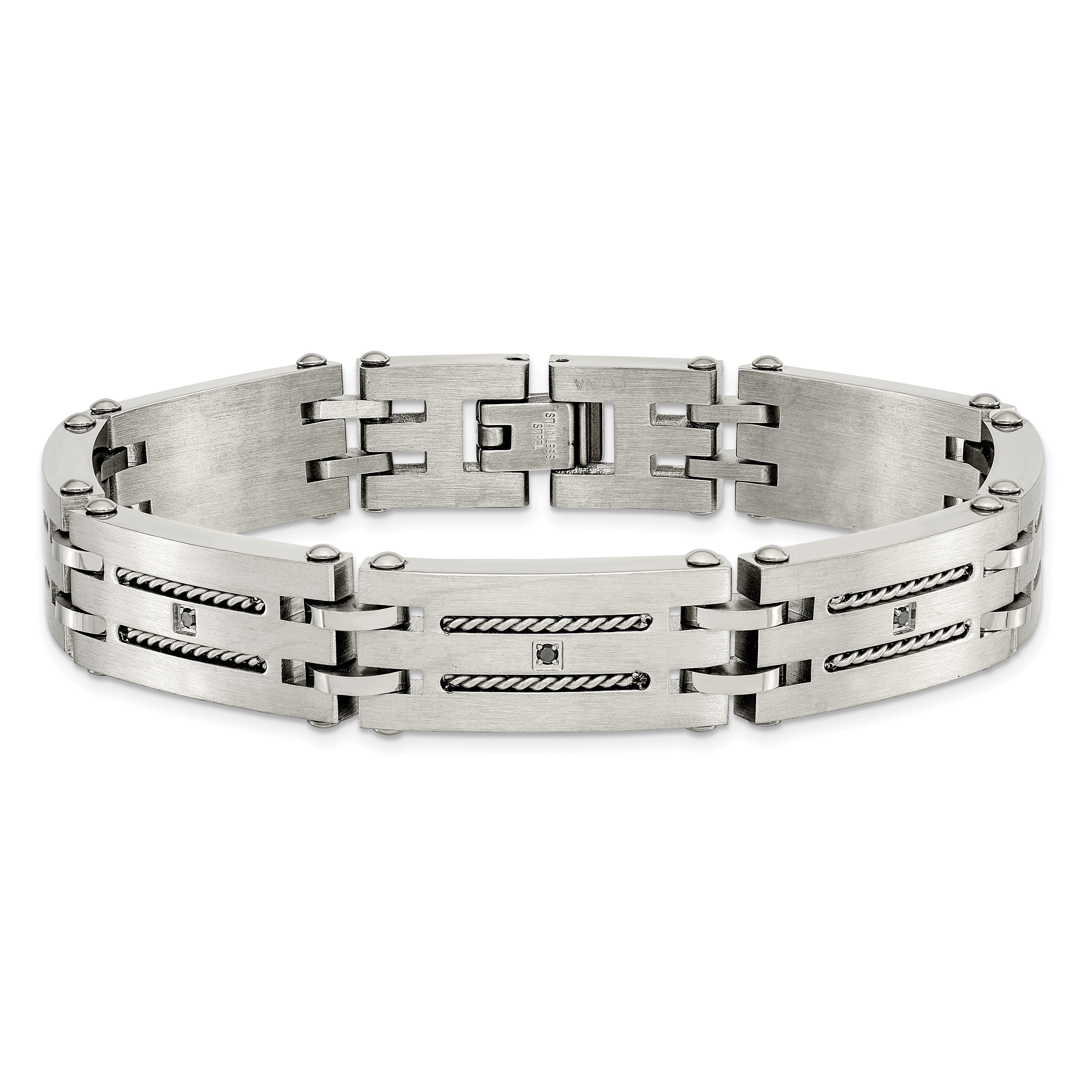 Chisel Stainless Steel Brushed and Polished with 1/10 carat Diamond 8.75 inch Bracelet