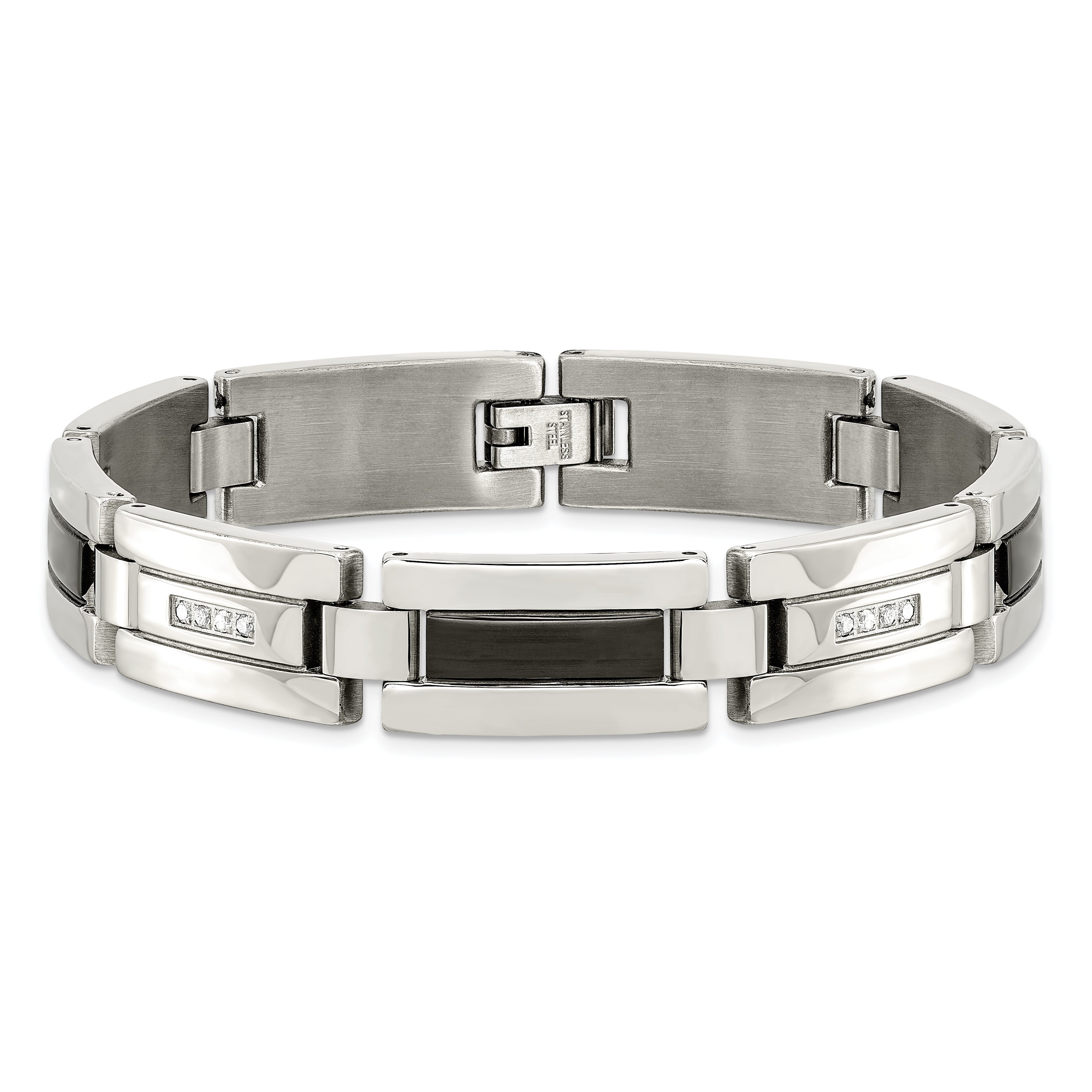 Chisel Stainless Steel Polished Black IP-plated with 1/4 carat Diamond 8.5 inch Bracelet