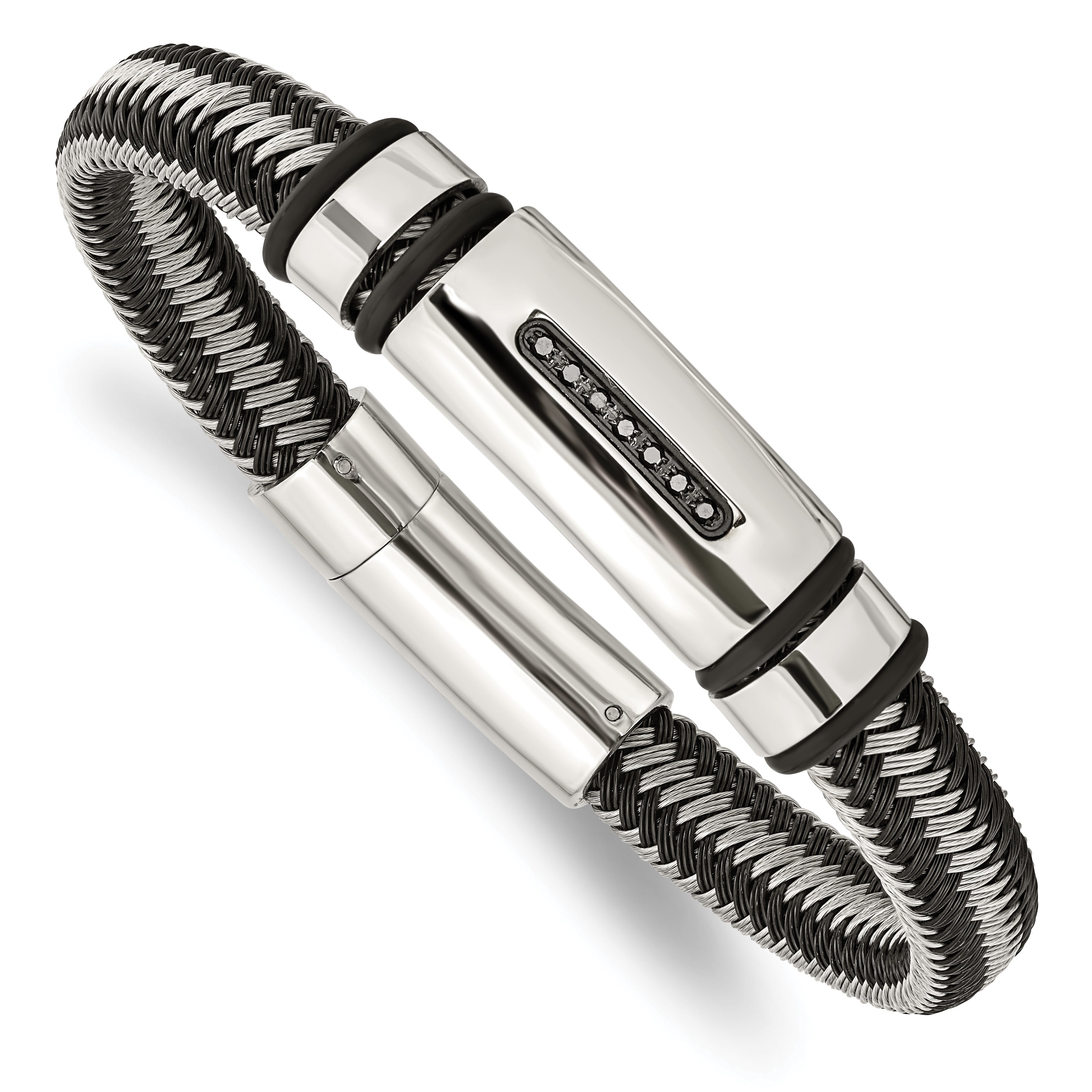 Chisel Stainless Steel Polished Black IP-plated with 1/10 carat Black Diamond 8.5 inch Bracelet Main image