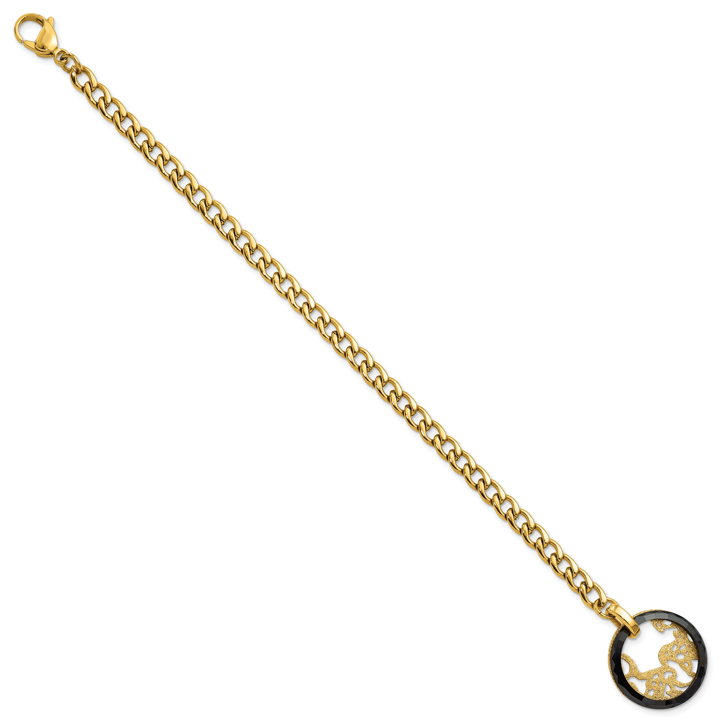 Stainless Steel Yellow IP-plated Black Ceramic Polished & Lasercut Circle Bracelet Secondary image