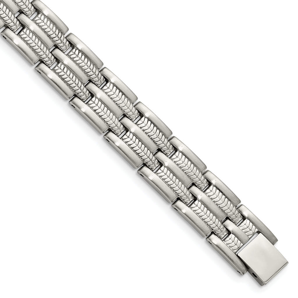 Chisel Stainless Steel Brushed Polished and Textured 8.75 inch Link Bracelet