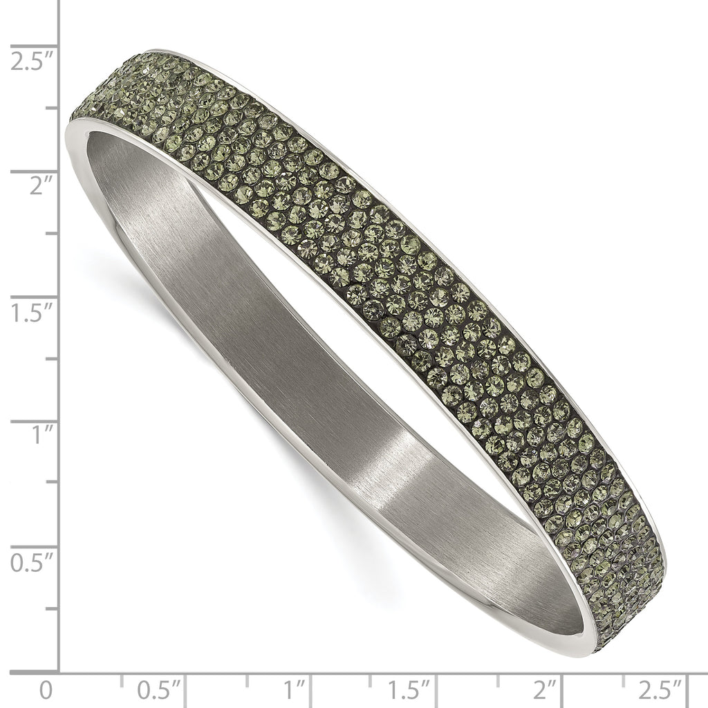 Grey Crystal Thin Flat Bangle in Stainless Steel