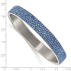 Stainless Steel Polished Blue Crystal Thin Flat Bangle