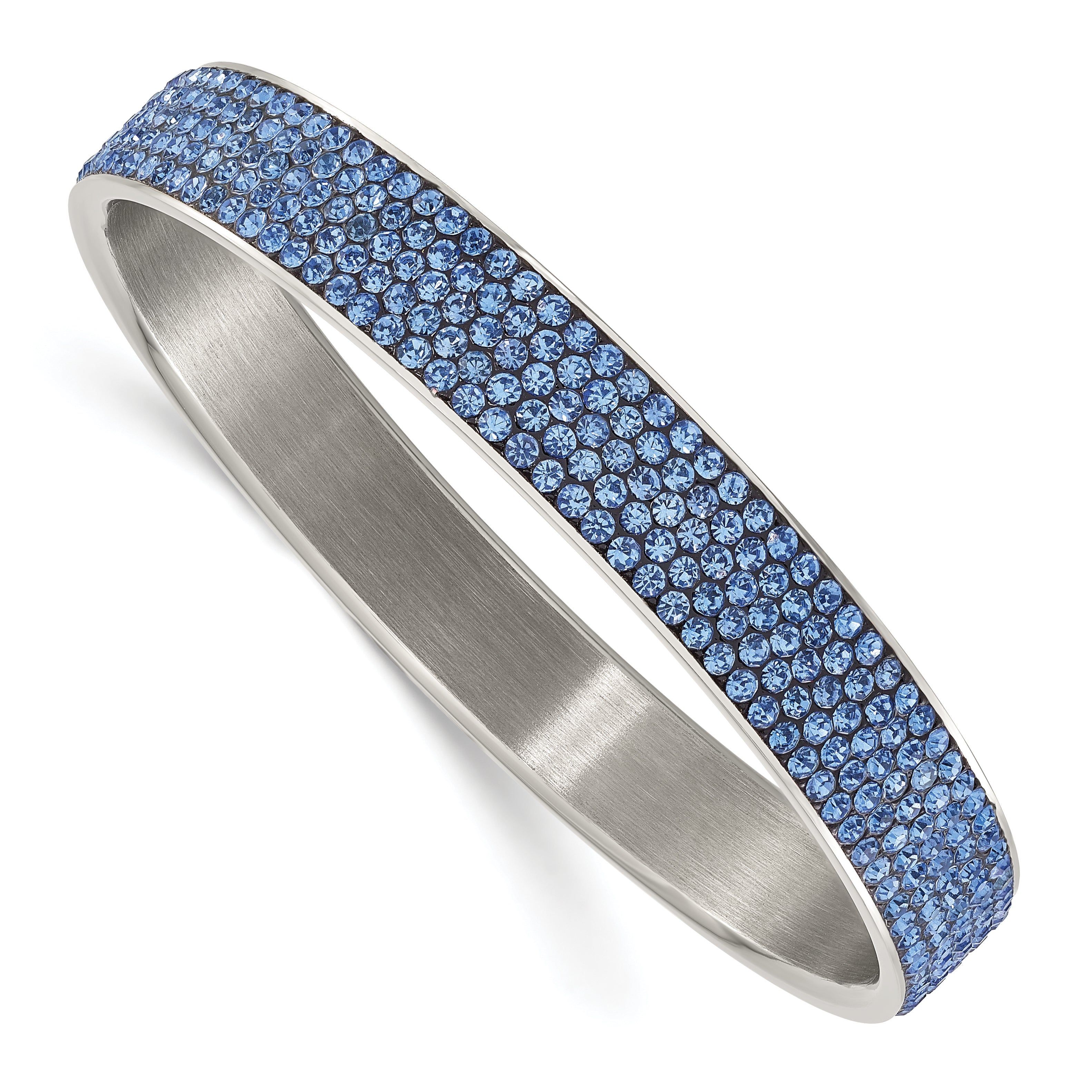 Stainless Steel Polished Blue Crystal Thin Flat Bangle