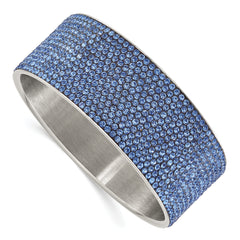 Stainless Steel Polished & Brushed Blue Crystal Wide Flat Bangle