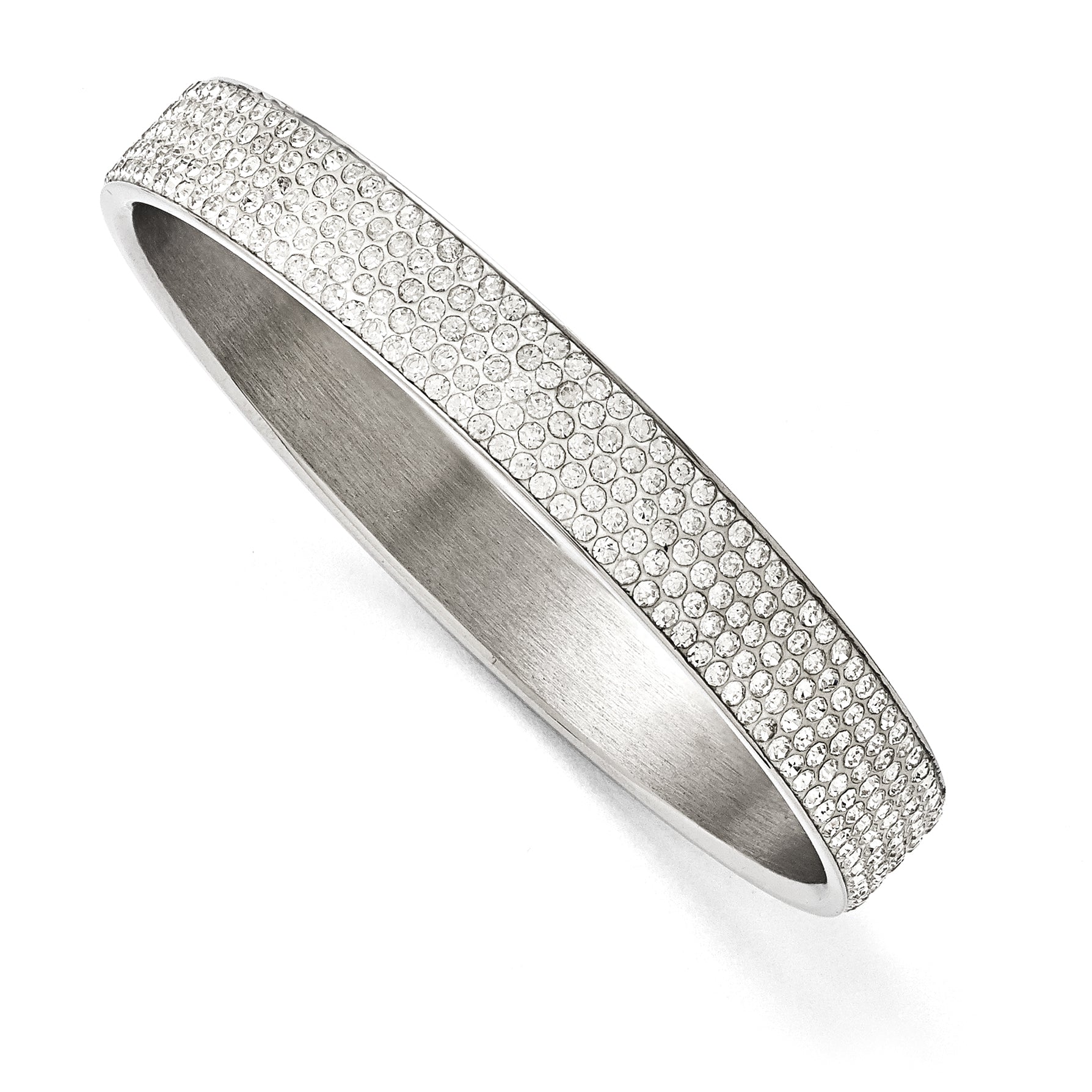 Stainless Steel Polished White Enamel w/Crystals Thin Flat Bangle Main image