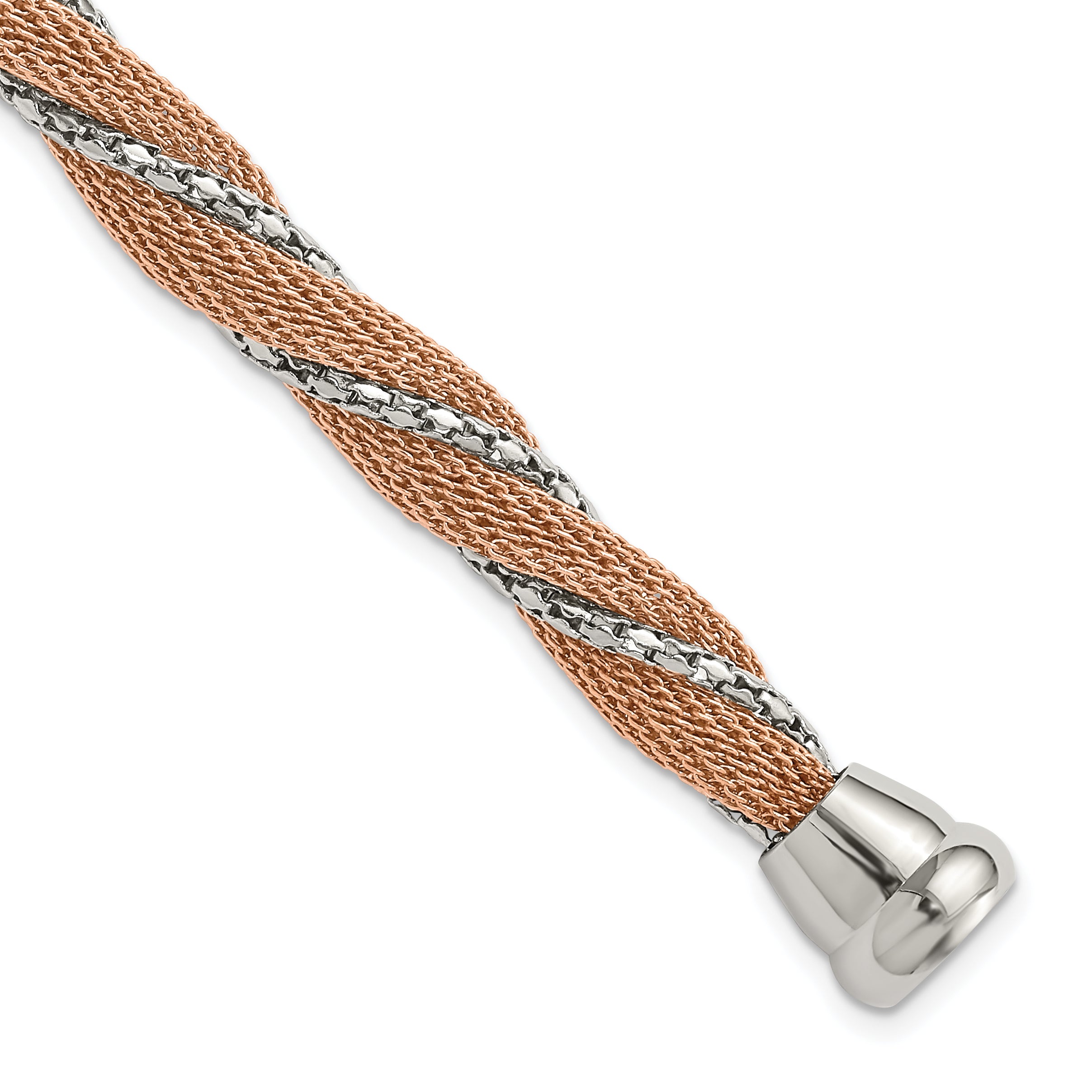 Stainless Steel & Rose IP-plated Polished Twisted Mesh Chain Bracelet Main image