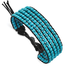 Stainless Steel Black Cord Woven Imitation Turquoise Bracelet - 9
