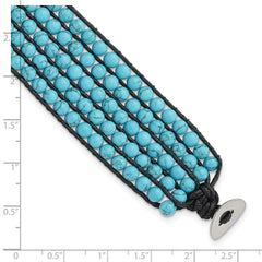 Stainless Steel Black Cord Woven Imitation Turquoise Bracelet - 9
