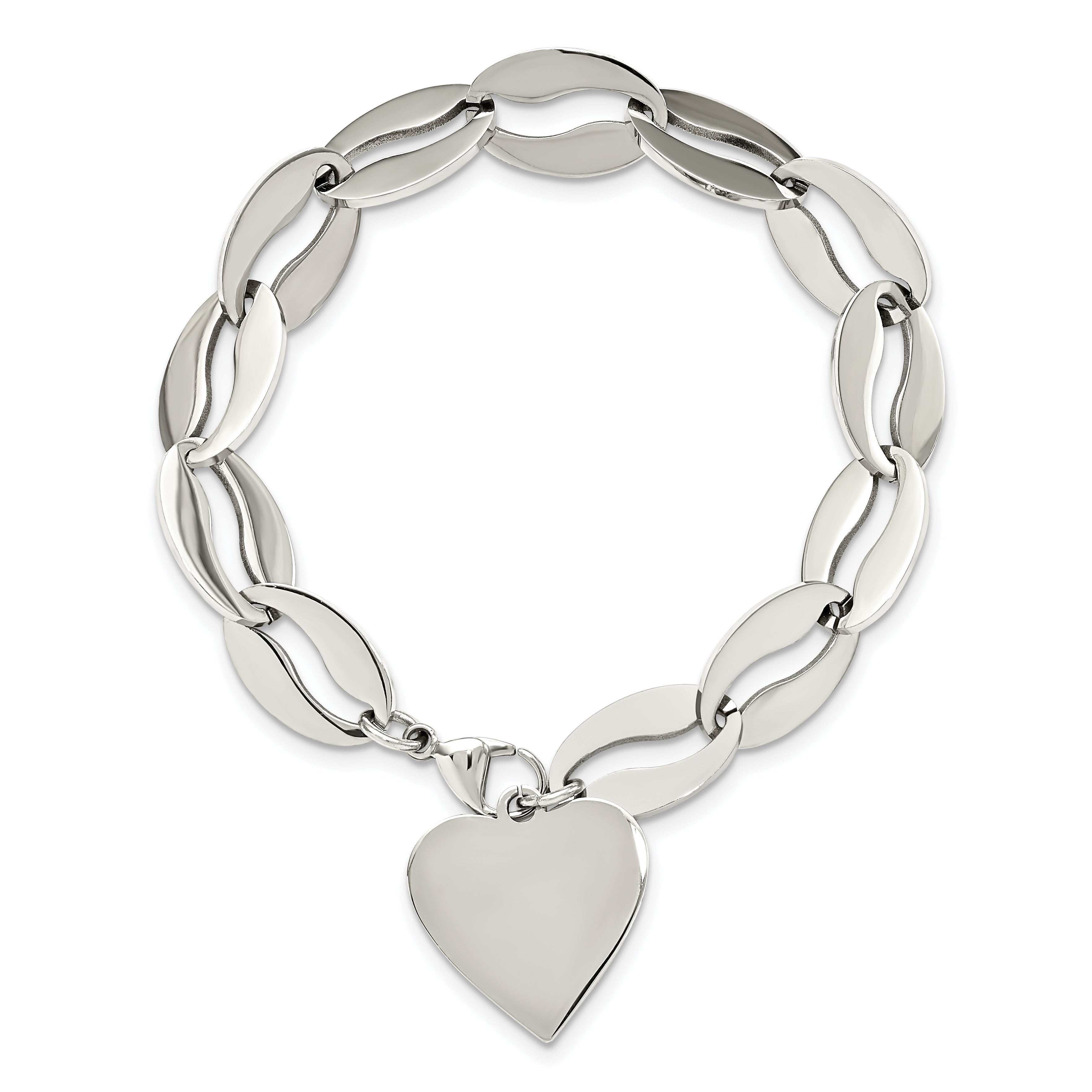 Polished Heart Bracelet in Stainless Steel