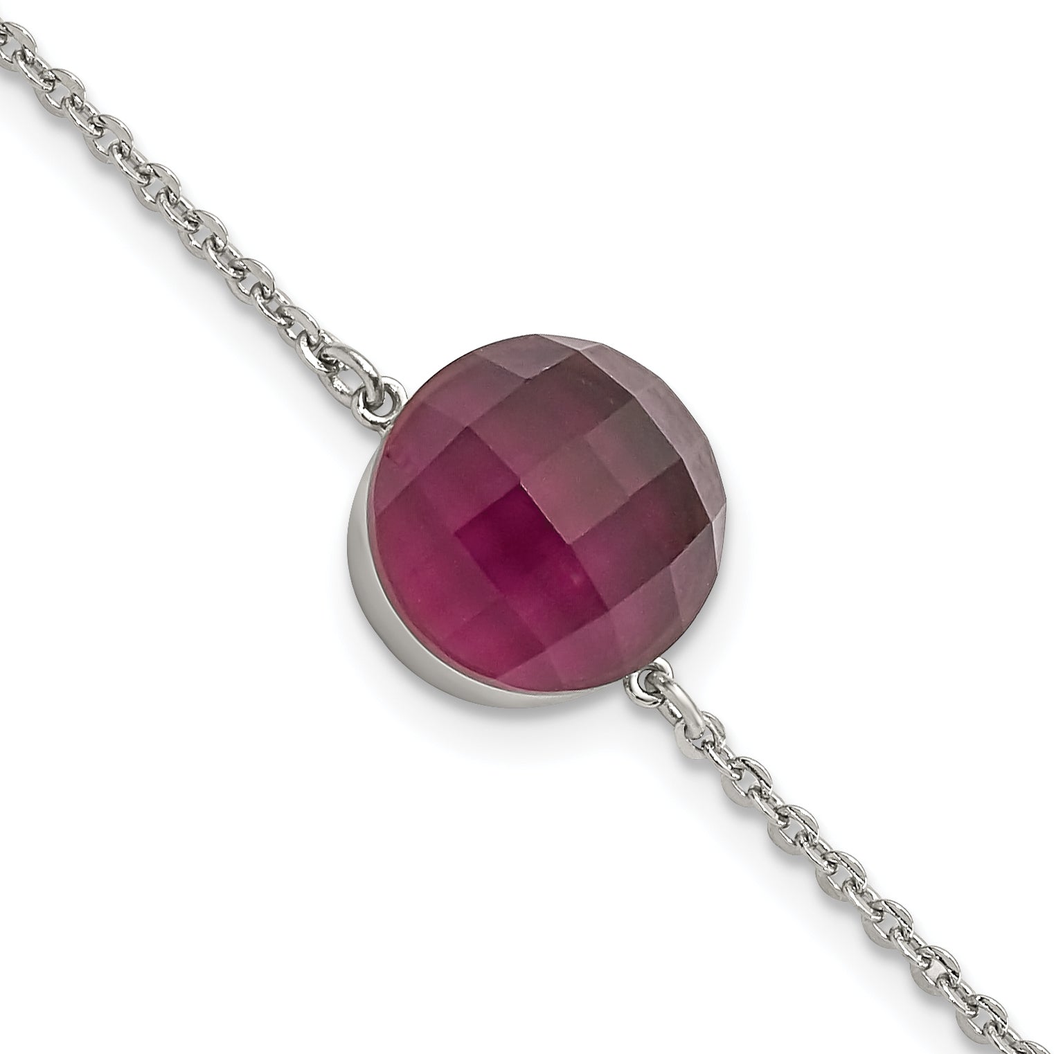 Stainless Steel Polished Maroon Glass w/1in ext Bracelet Main image