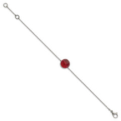 Stainless Steel Polished Red Glass w/1in ext Bracelet