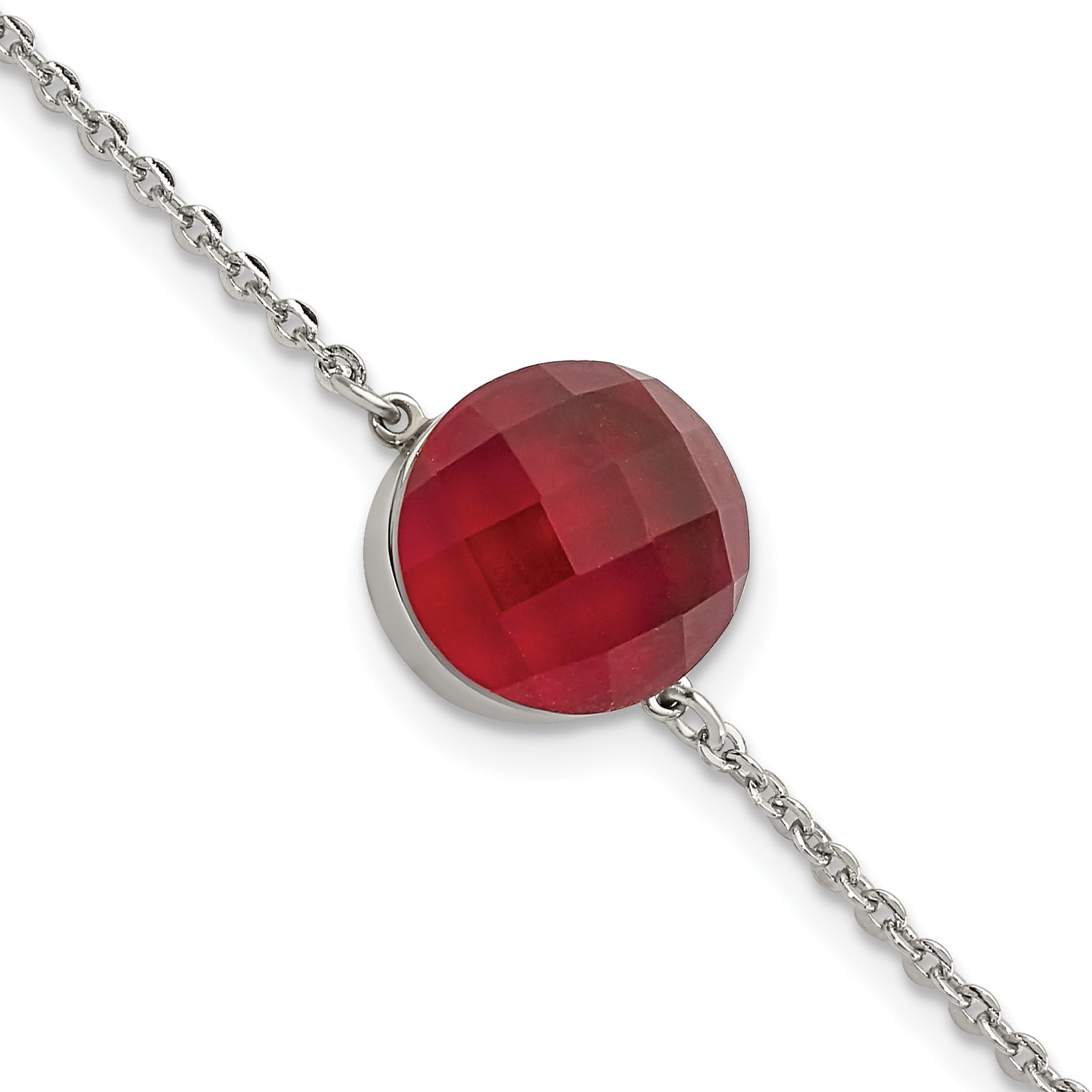 Stainless Steel Polished Red Glass w/1in ext Bracelet Main image