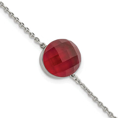 Stainless Steel Polished Red Glass w/1in ext Bracelet