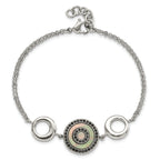 Stainless Steel Polished Black MOP & Crystal w/.5in ext Bracelet