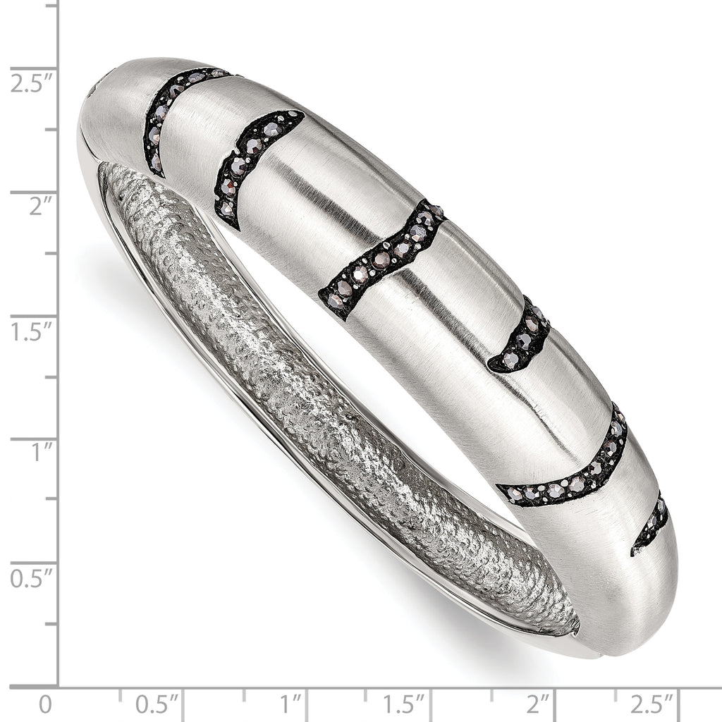Black Crystal Hinged Bangle in Brushed Stainless Steel