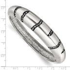 Black Crystal Hinged Bangle in Brushed Stainless Steel