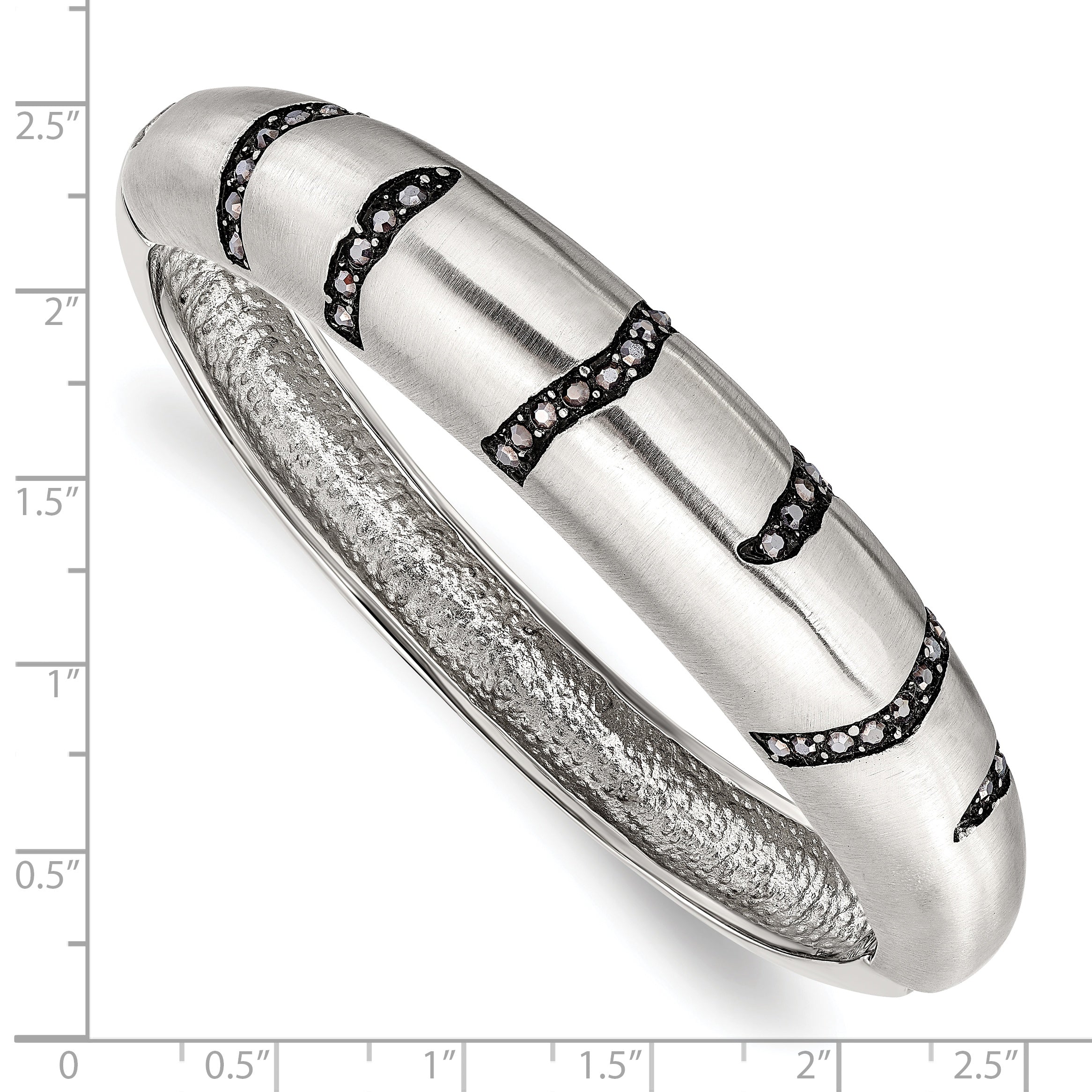 Black Crystal Hinged Bangle in Brushed Stainless Steel