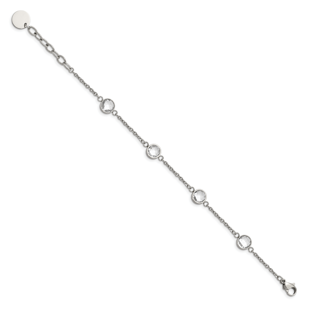 Chisel Stainless Steel Polished with Glass 6.5 inch Bracelet with 1.25 inch Extension
