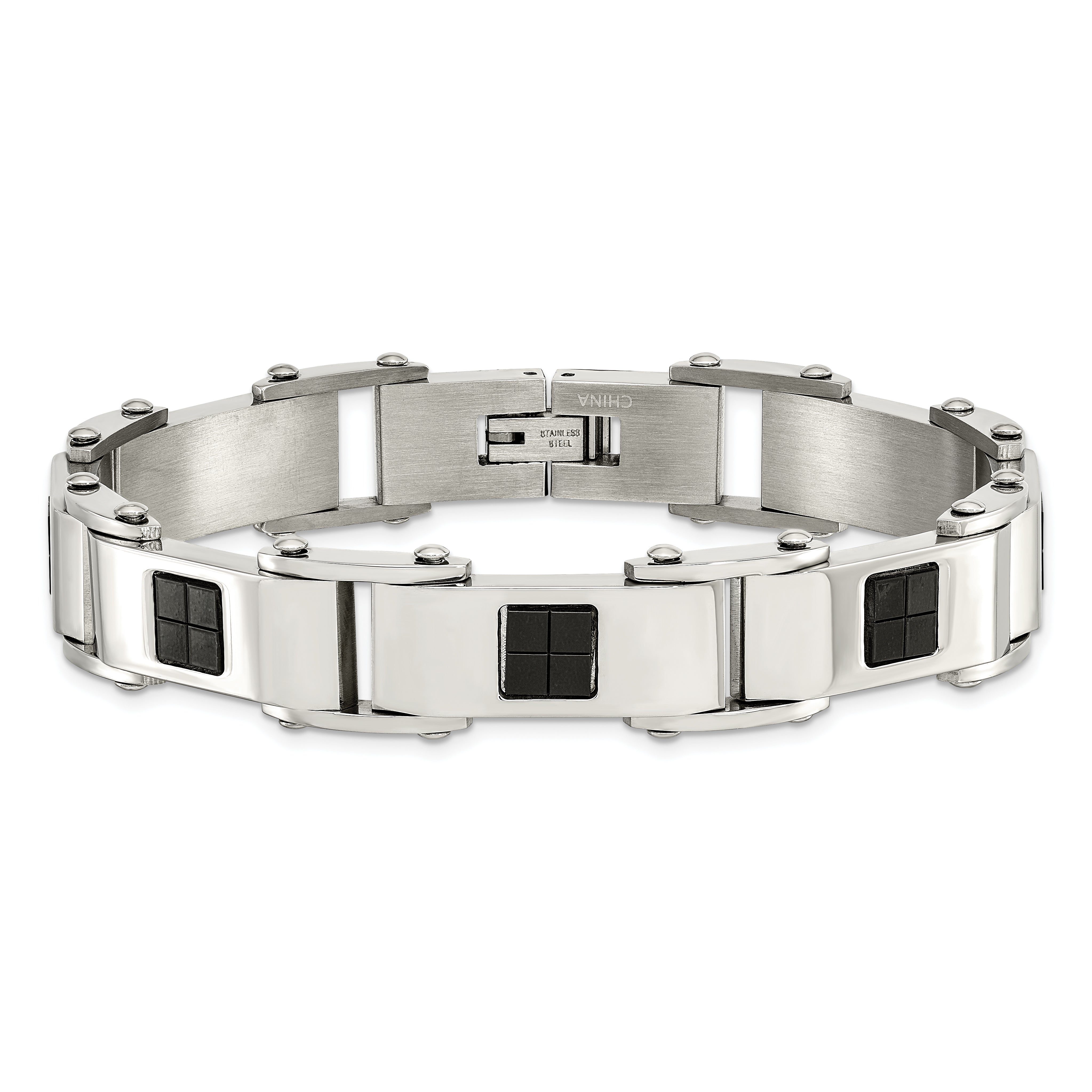 Stainless Steel Polished Black IP-plated 8.5in Bracelet