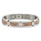 Chisel Stainless Steel Polished and Textured Rose IP-plated 8.5 inch Link Bracelet
