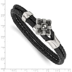 Skull Bracelet in Stainless Steel & Leather with CZ