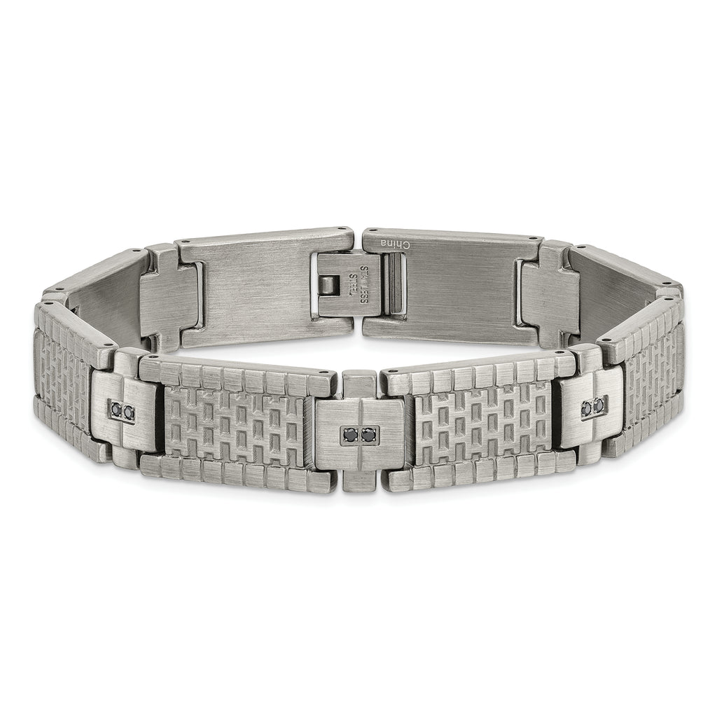 Antiqued & Brushed CZ Bracelet in Stainless Steel