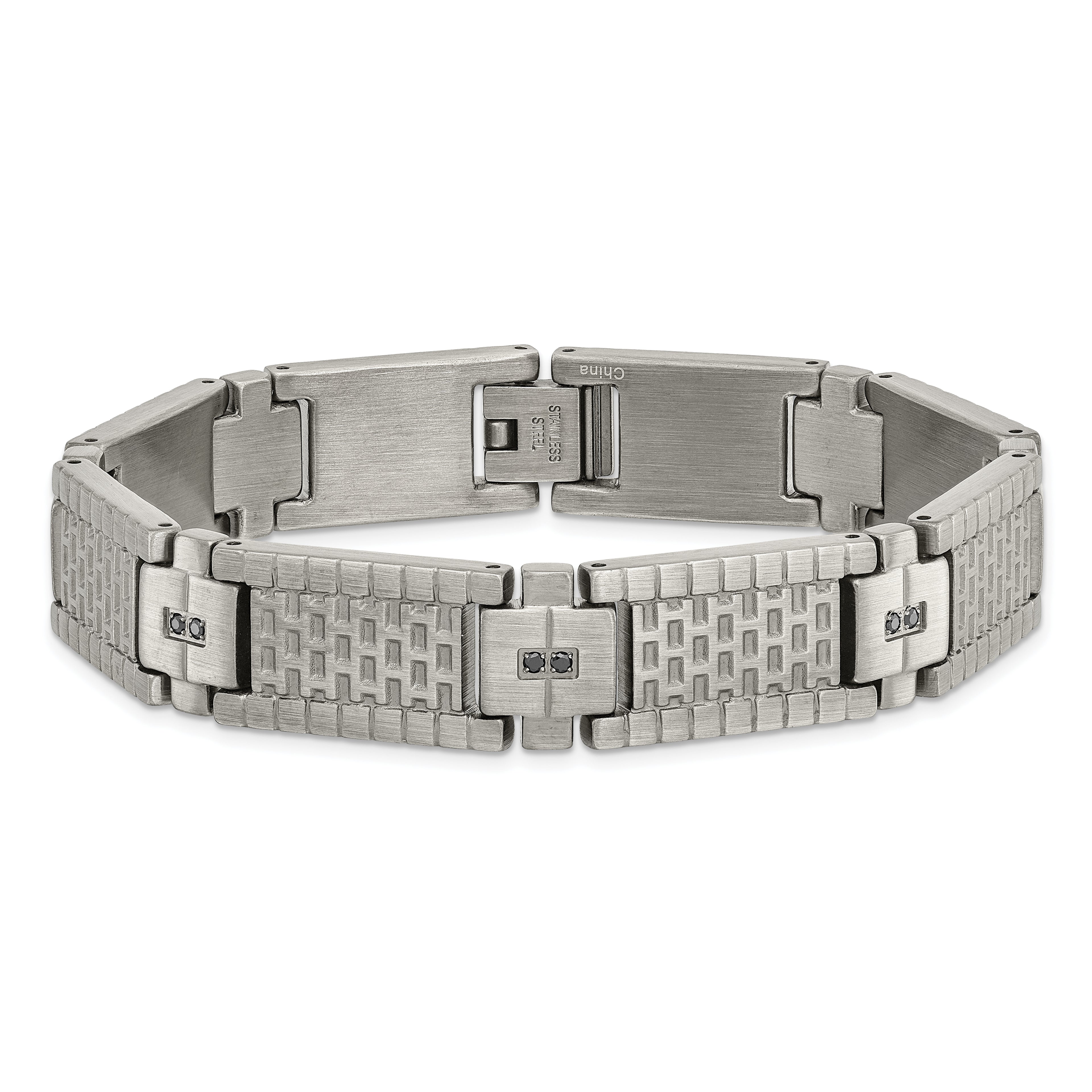 Antiqued & Brushed CZ Bracelet in Stainless Steel