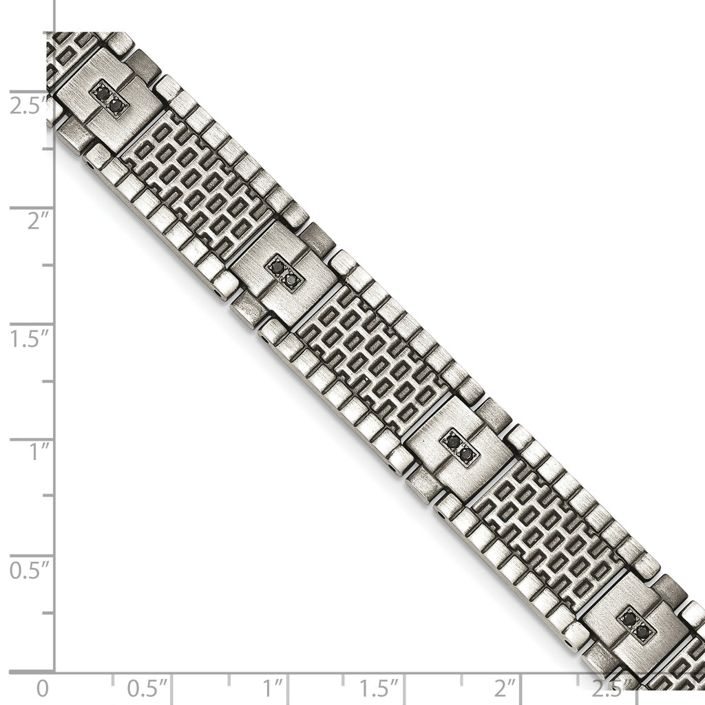 Antiqued & Brushed CZ Bracelet in Stainless Steel