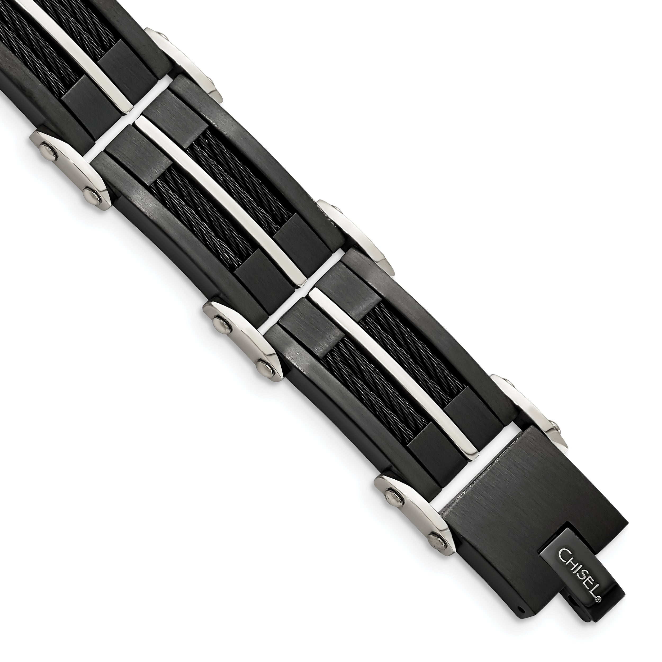 Chisel Stainless Steel Brushed and Polished Black IP-plated with Cable Inlay 8.75 inch Link Bracelet Main image