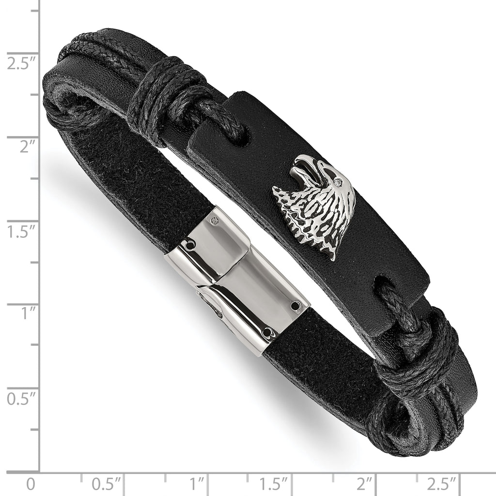Eagle Head Leather Bracelet in Stainless Steel