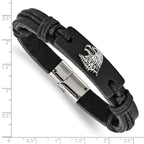 Eagle Head Leather Bracelet in Stainless Steel