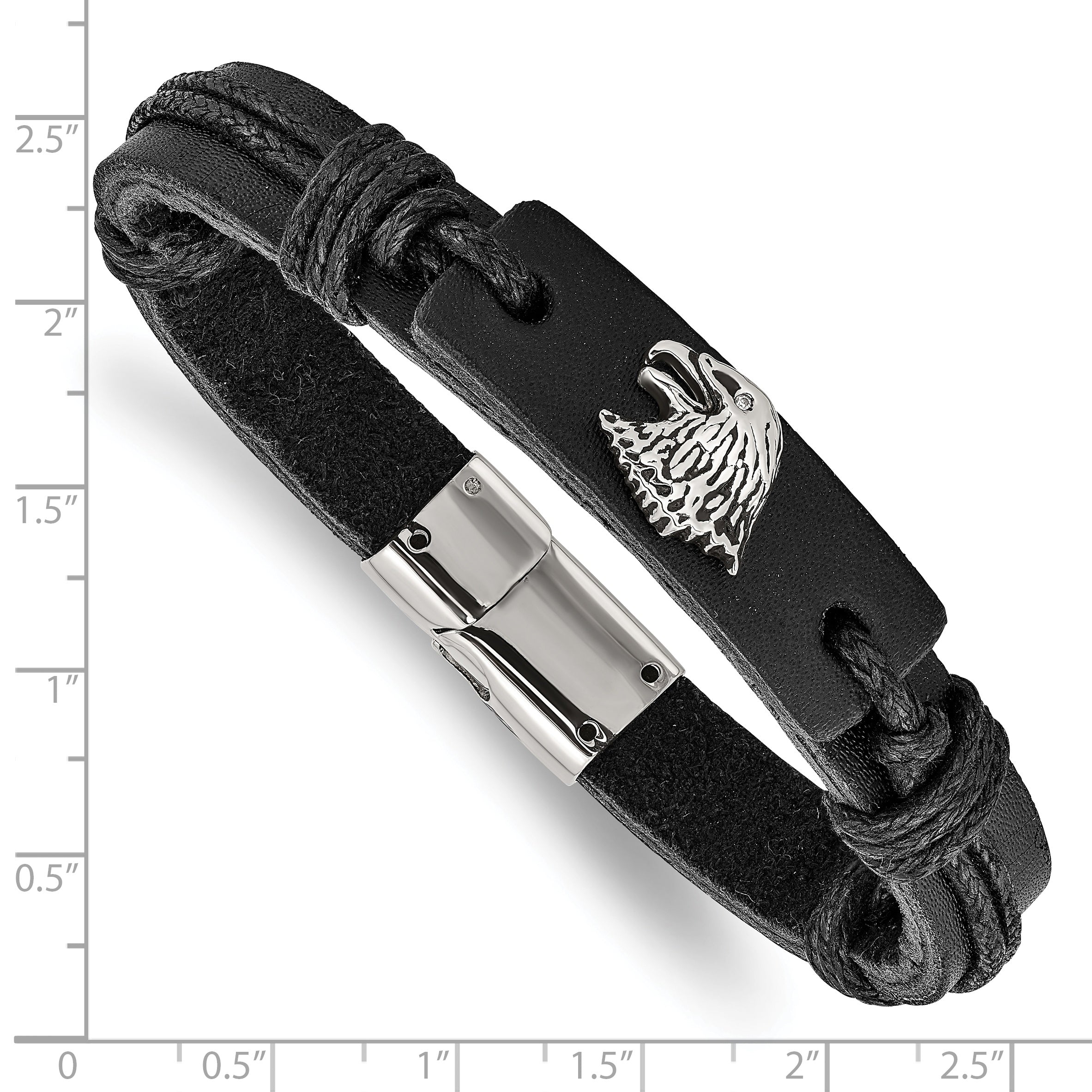 Eagle Head Leather Bracelet in Stainless Steel