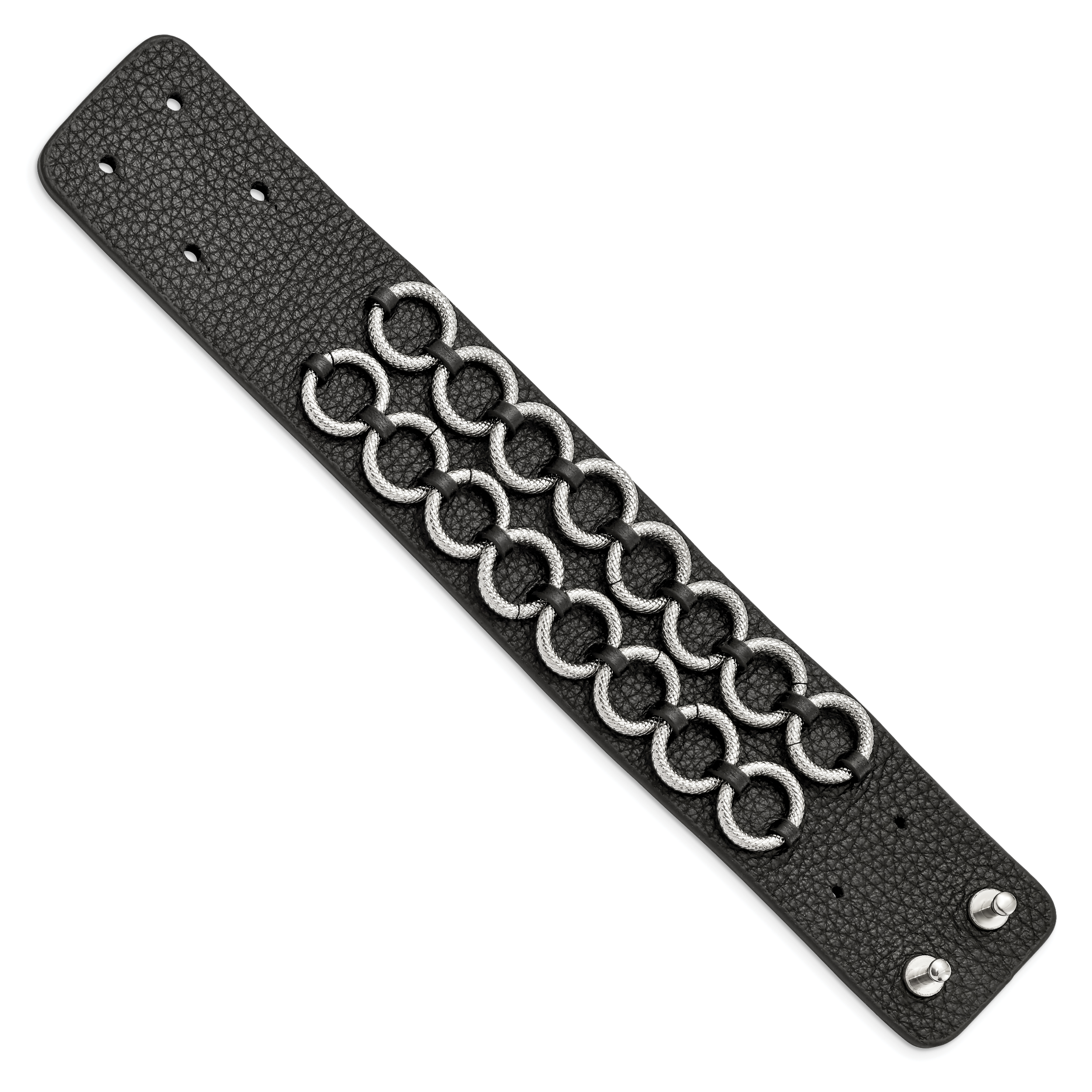 Textured Leather Bracelet in Stainless Steel & Black