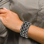Textured Leather Bracelet in Stainless Steel & Black
