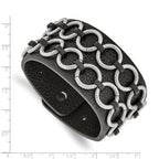 Textured Leather Bracelet in Stainless Steel & Black