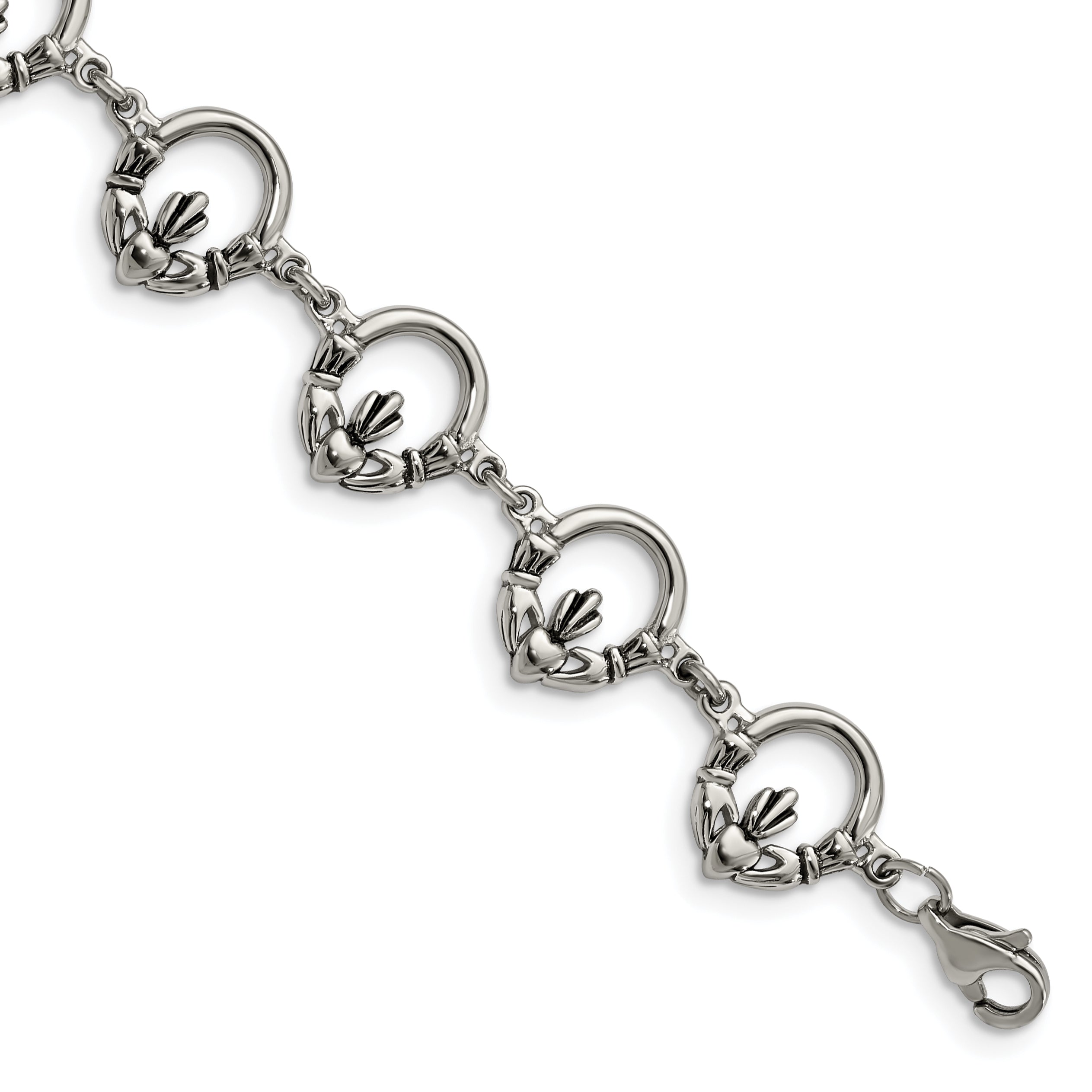 Stainless Steel Polished Claddagh 7.25in Bracelet Main image