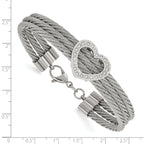 CZ Heart Wire Bracelet in Stainless Steel