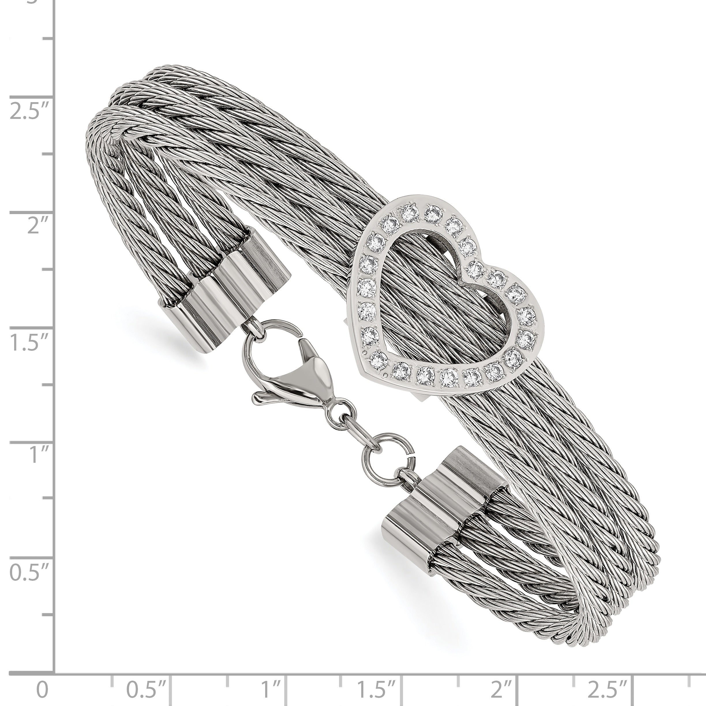 CZ Heart Wire Bracelet in Stainless Steel
