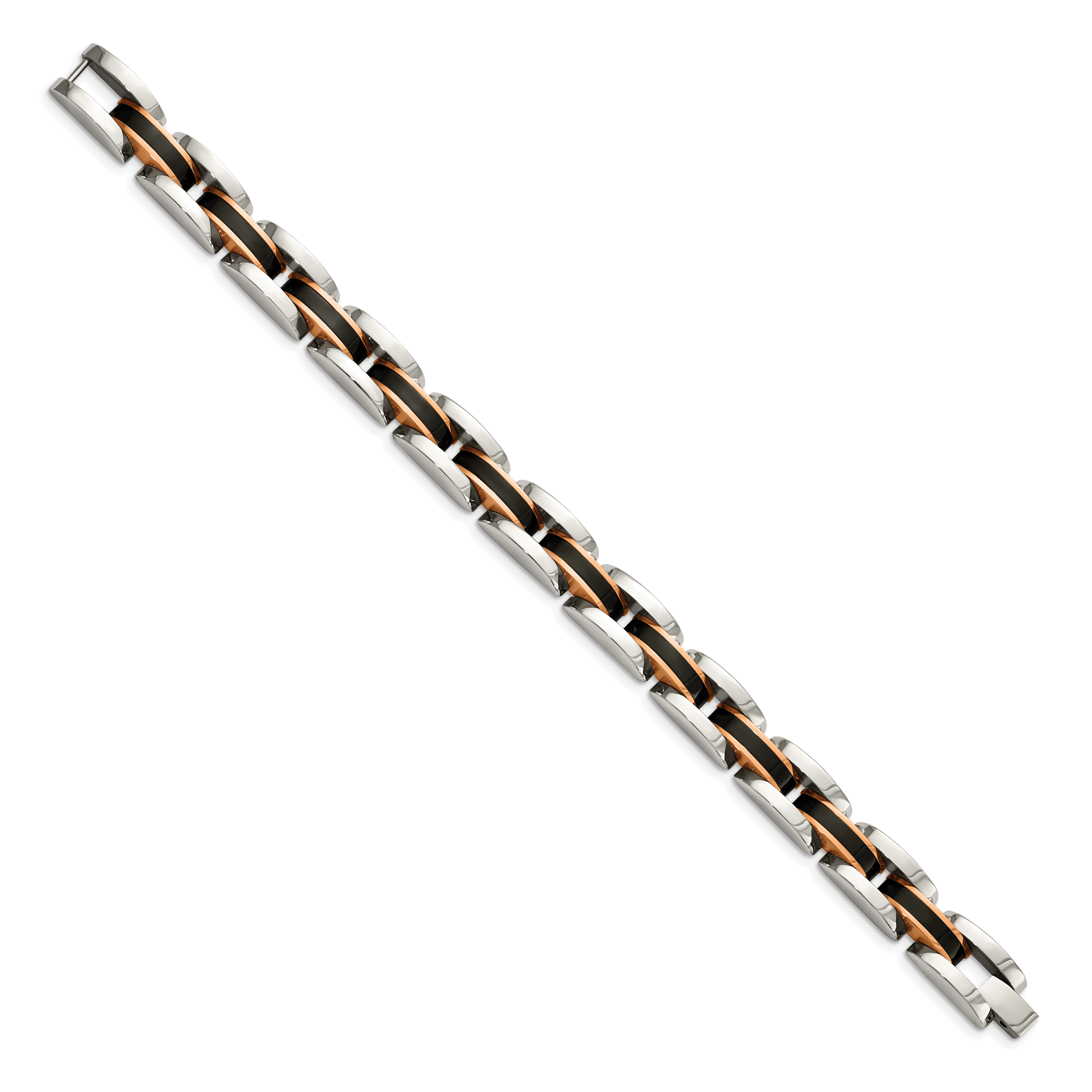 Chisel Stainless Steel Polished Black and Rose IP-plated 8.5 inch Link Bracelet Secondary image