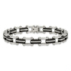 Polished Link Bracelet in Stainless Steel & Black Rubber
