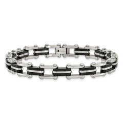 Chisel Stainless Steel Polished with Black Rubber 8.75 inch Link Bracelet