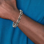 Polished Link Bracelet in Stainless Steel & Black Rubber