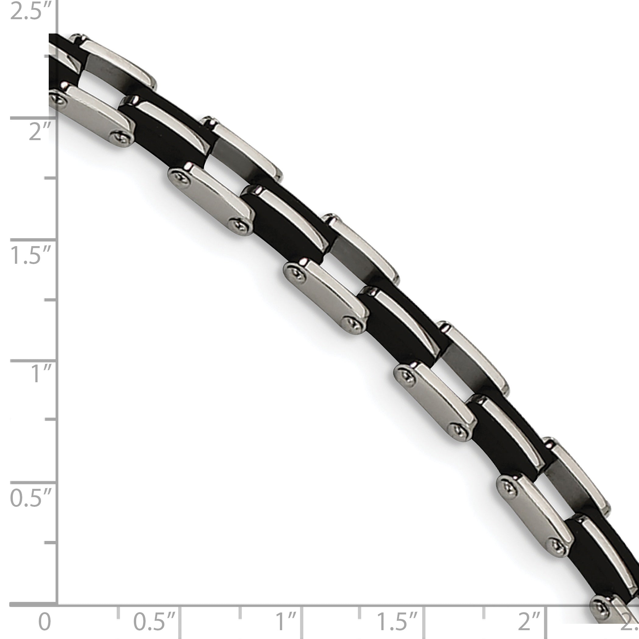 Chisel Stainless Steel Polished with Black Rubber 8.75 inch Link Bracelet