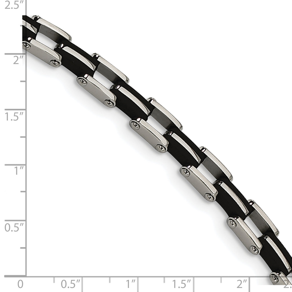 Polished Link Bracelet in Stainless Steel & Black Rubber