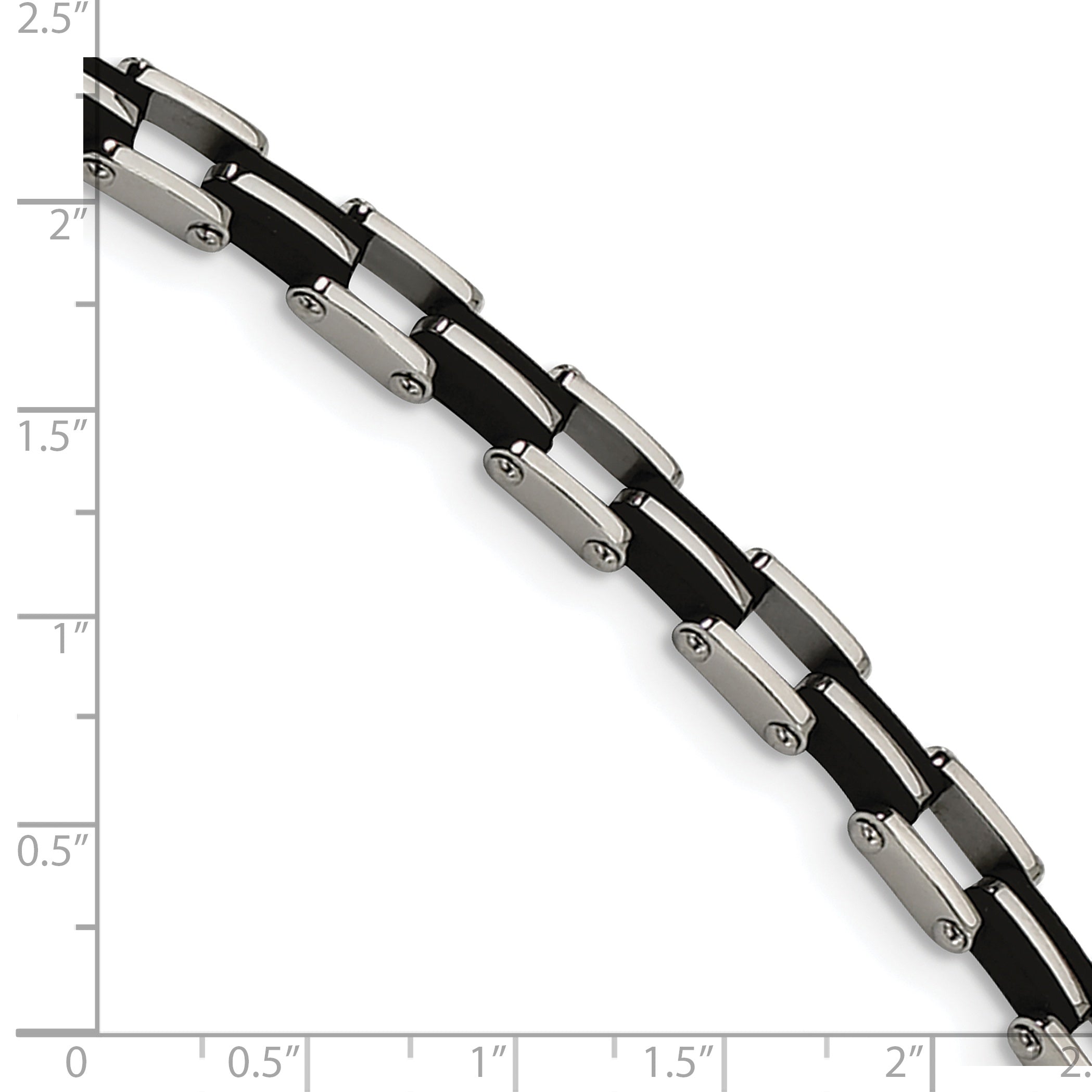 Polished Link Bracelet in Stainless Steel & Black Rubber