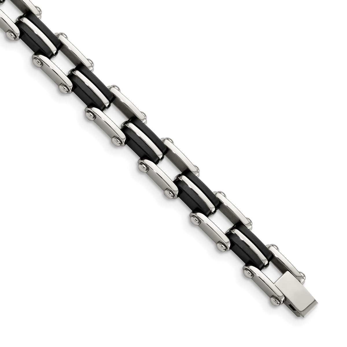 Chisel Stainless Steel Polished with Black Rubber 8.75 inch Link Bracelet