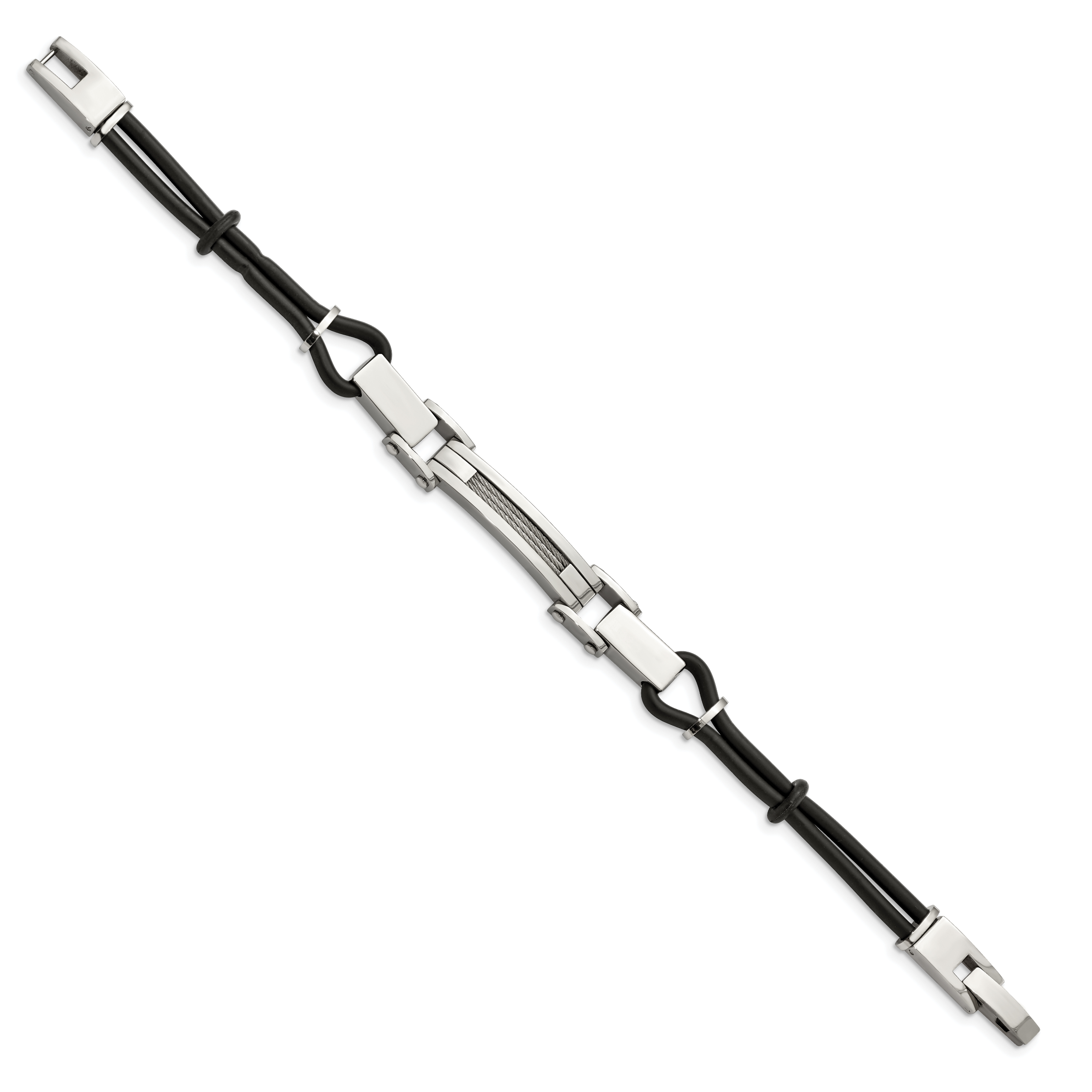 Stainless Steel 9in Polished with Wire Inlay and PU Cord Bracelet Secondary image