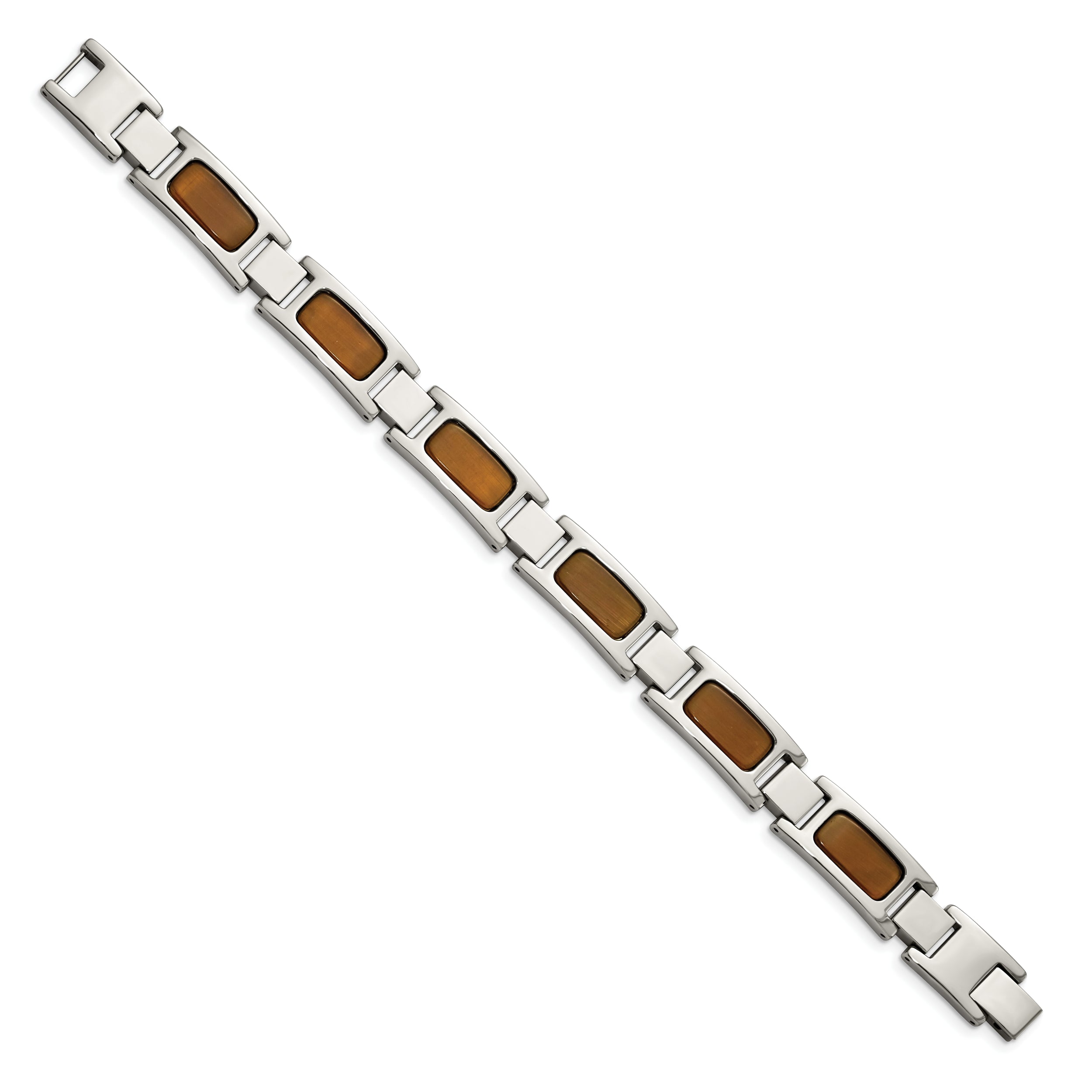 Chisel Stainless Steel Polished with Tiger's Eye Inlay 8.5 inch Link Bracelet